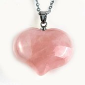 Collana donna con ciondolo pendente cuore in vero quarzo rosa pietra dura naturale chakra cristalloterapia