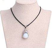 Collana unisex con ciondolo pendente gufo in autentica pietra di luna naturale chakra cristalloterapia