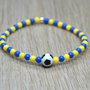 bracciale perline squadra calcio, bracciale giallo blu, bracciale elastico, bracciale perline pallone