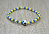 bracciale perline squadra calcio, bracciale giallo blu, bracciale elastico, bracciale perline pallone 4mm