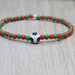 bracciale perline squadra calcio, bracciale rosso verde, bracciale elastico, bracciale perline pallone