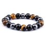 Bracciale unisex elastico con perle da 8 mm di tormalina nera occhio di tigre e ematite pietre dure naturali chakra cristalloterapia