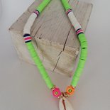 Allereya Collana girocollo Heishi in vinile con perline da surfista vintage, collana girocollo Heishi con perline e perline, collana girocollo in vinile bianco Heishi