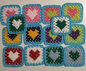Granny square cuore uncinetto, quadrato della nonna, piastrella crochet cuore, set 4 pezzi