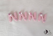 Bomboniere AnimalettiLettere Calamite lettere decorate rosa a poi con cuoricini e animaletti lilla personalizzabile 