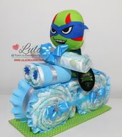 Torta di pannolini MOTO + peluche Tartaruga Ninja idea regalo baby shower nascita battesimo maschio utile originale