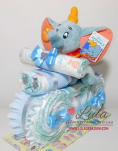 Torta di pannolini MOTO + peluche Dumbo con suono idea regalo baby shower nascita battesimo