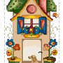 Schema punto croce : casa colorata con fiori e cagnolino