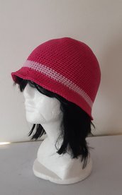 Cappello donna fucsia e rosa ,Cappello cotone, Bucket Hat Crochet Handmade