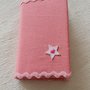 Mini diario/agenda foderata a mano con tessuto di cotone color rosa con merletto zigzag e stellina con cuoricino
