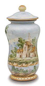 Vaso in ceramica di Castelli dipinto a mano panorama