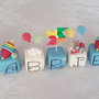 Cake topper cubi bicolor trottole e girandole 7 cubi 7 lettere 