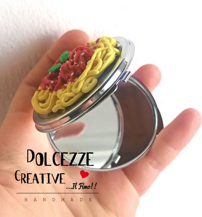 Specchietto da borsa - cibo in miniatura - spaghetti formaggio mozz