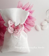 Segnalibro/bomboniera bianco con farfalla rosa - nascita - Battesimo