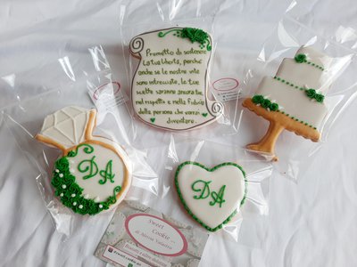 biscotto torta nuziale matrimonio promessa verde smeraldo oro - Cak