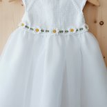 Abito vestito vestitino Battesimo bambina puro cotone, lino, tulle bianco con margherite - Daisy