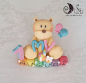 Cake topper orsetti gemelli su cubi auguri arcobaleno primo compleanno con lettera personalizzabile 