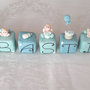 Cake topper cubi bicolor turchese e azzurro con angioletti 9 cubi 9 lettere