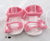                                                 Sandaletti di cotone  rosa e bianco per bimba di  3-6 mesi