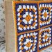borsa juta e mattonelle granny square (arancione, bianco e viola)