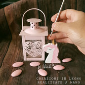 Bomboniera Unicorno in Legno realizzat a mano colore personalizzabile ideale per nascita battesimo feste bambini compleanno comunione cresima laurea