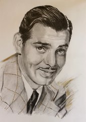 Ritratto Clark Gable portrait 24x33cm, Tecnica matita/ oro ( charcoal/ gold technique)