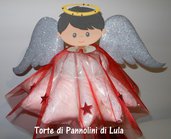 Torta di Pannolini Pampers angelo angioletto rosso portafortuna maschio femmina unisex - idea regalo, originale ed utile, per nascite, battesimi e compleanni