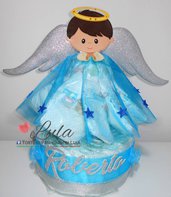Torta di Pannolini Pampers angelo angioletto grande azzurro celeste maschio bambino - idea regalo, originale ed utile, per nascite, battesimi e compleanni