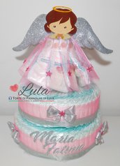 Torta di Pannolini Pampers angelo angioletto grande femmina rosa bambina idea regalo nascita battesimo baby shower