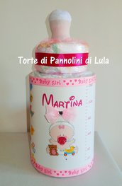 Torta di Pannolini Pampers Biberon rosa femmina idea regalo, originale ed utile, per nascite, battesimi e compleanni