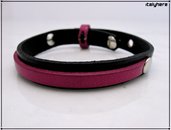 bracciale in cuoio fiorentino bicolore nero / rosa ciclamino, regolabile, idea regalo uomo o donna