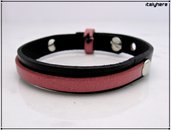 bracciale in cuoio fiorentino bicolore nero / rosa, regolabile, idea regalo uomo o donna