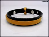 bracciale in cuoio fiorentino bicolore nero / giallo senape, regolabile, idea regalo uomo o donna