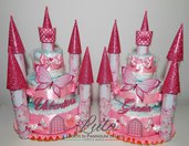 Torta di Pannolini Pampers Castello Farfalle femmina rosa idea regalo originale e utile nascita battesimo