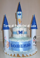 Torta di Pannolini Pampers Castello idea regalo utile originale nascita battesimo baby shower