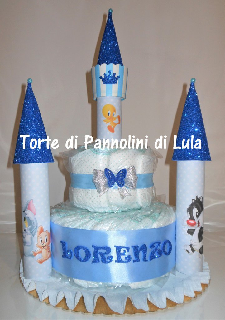 Torta di Pannolini Pampers Castello idea regalo utile originale nascita  battesimo baby shower
