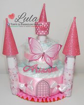 Torta di Pannolini Pampers Castello bambina femmina rosa - idea regalo, originale ed utile nascita battesimo