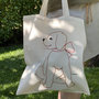 Borsa shopper Laika ricamata a mano con disegno cagnolino