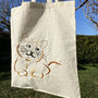 Shopper in cotone, ricamata a mano, personalizzabile, ricamo gatto