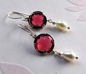 orecchini argento con cristallo rosso rubino-gioielli fatti a mano