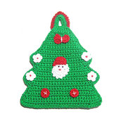 Presina alberello di Natale verde con Babbo Natale ad uncinetto 12.5x16 cm - 55NTL