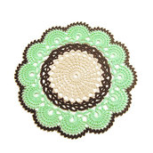 Centrino beige, verde chiaro e marone ad uncinetto in cotone 22 cm - 3CN