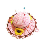 Cappellino puntaspilli rosa, marrone e giallo ad uncinetto in cotone 11.5 cm - 31PN