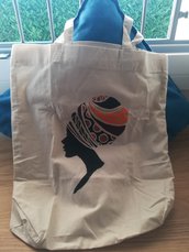 Shopper - borsa dipinta a mano, profilo di donna con turbante