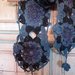 sciarpa lana uncinetto donna  motivo granny square fiori  blu nero azzurro stile boho chic sciarpa con frange fatta a mano