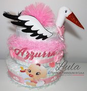 Torta di Pannolini CICOGNA Pampers + calzini e ciuccio idea regalo utile baby shower nascita battesimo annunciare gravidanza originale