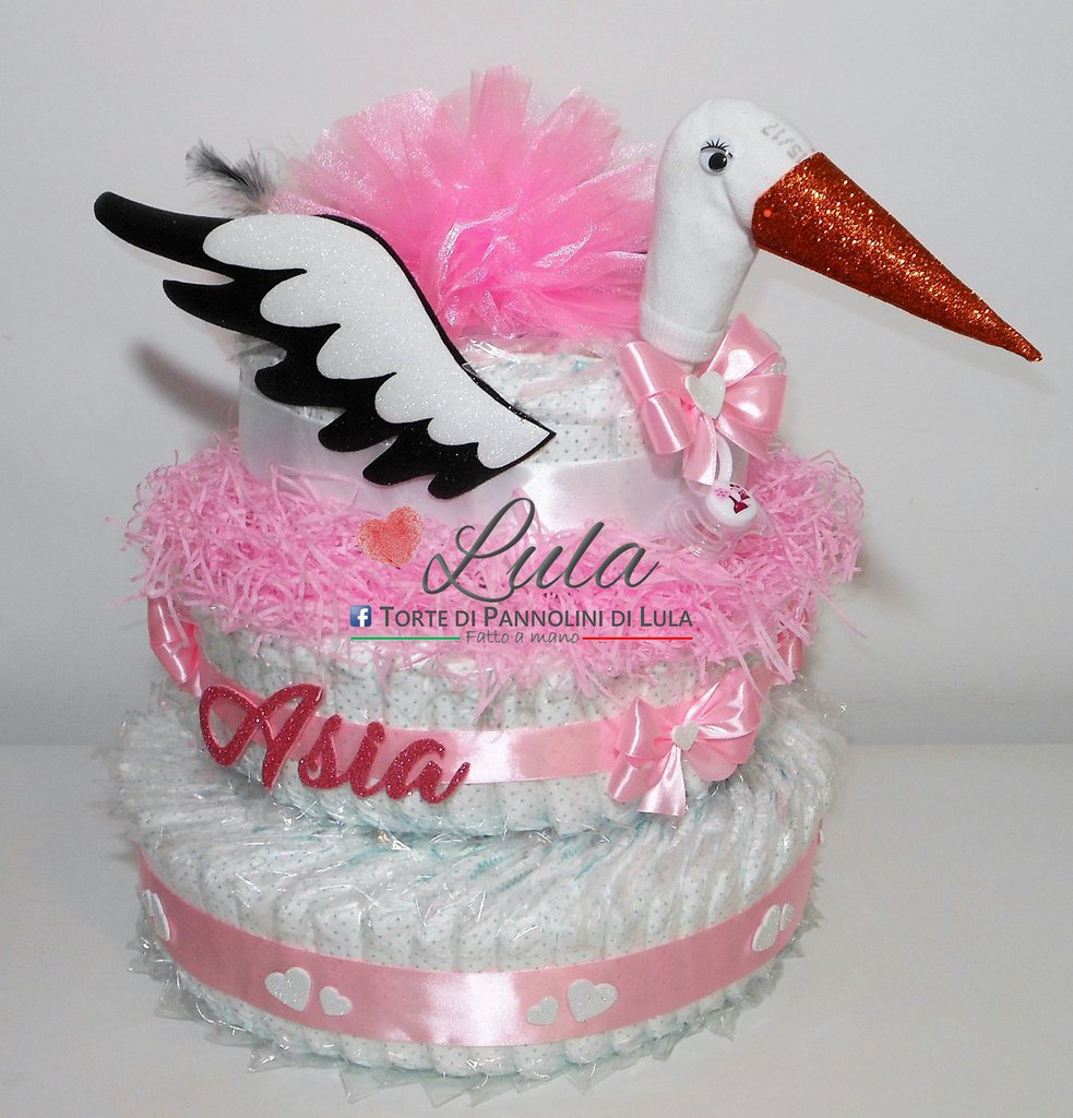 Torta Di Pannolini Per Bambina - Regalo Per Nascita O Baby Shower | Con Calzini E Biglietto