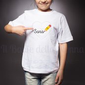 T-shirt scuola personalizzata con nome in cotone manica corta, maglietta per scuola, attività sportiva, attività ricreative