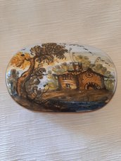 Portagioie ovale in ceramica di castelli dipinto a mano cm 9x6x2,3