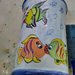 Porta mestoli di ceramica dipinto a mano, pesci singoli e in coppia, multicolore